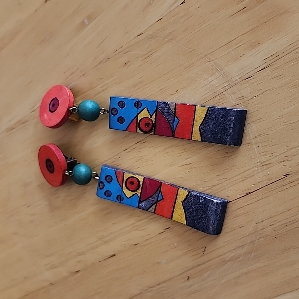 Vintage handmade Wooden dangle earrings